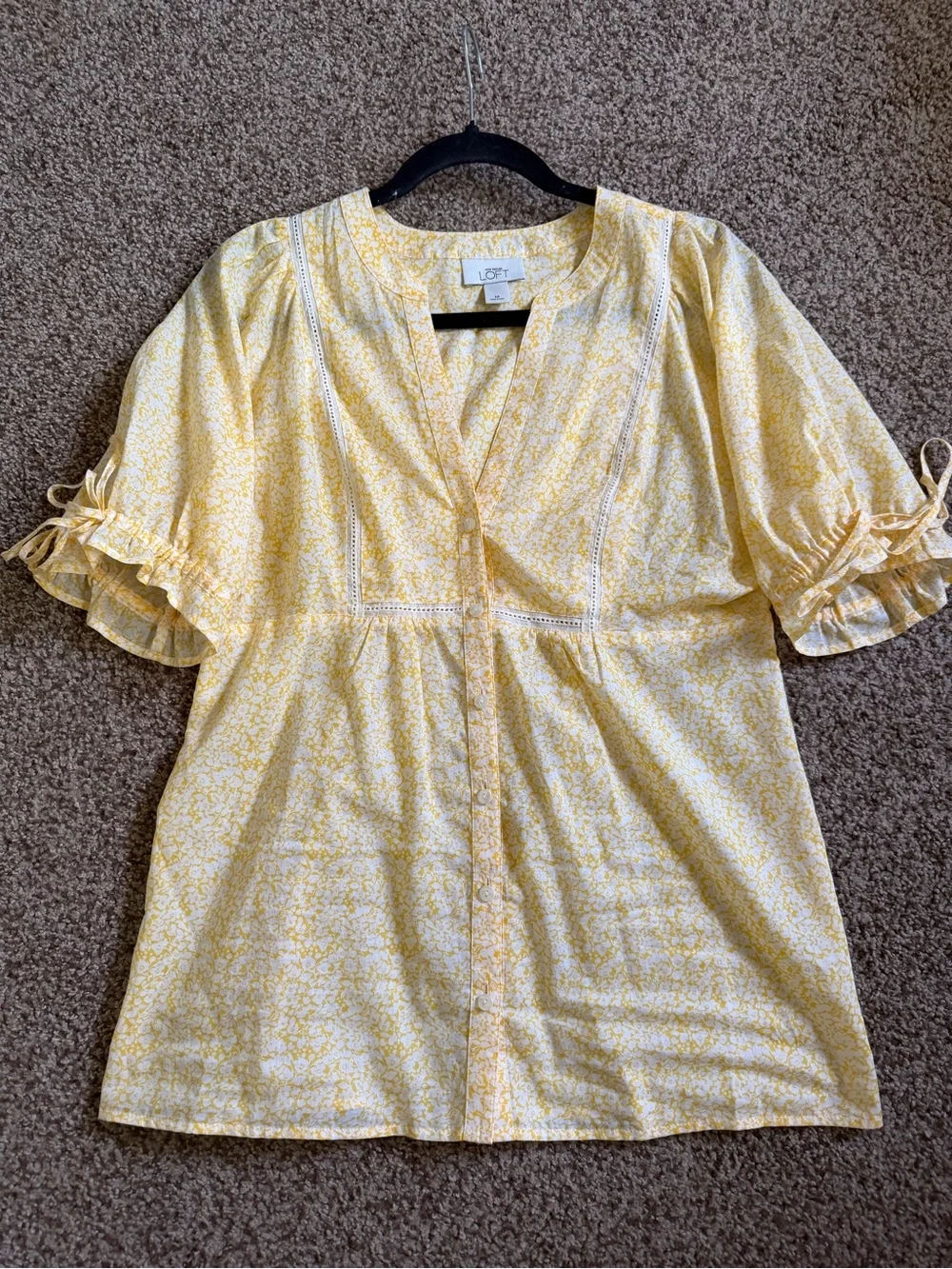 LOFT Yellow Floral Puff Sleeve Blouse